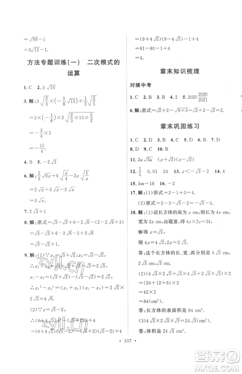 陕西人民出版社2023实验教材新学案八年级下册数学人教版参考答案