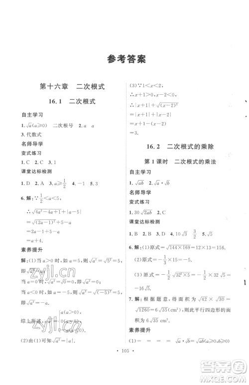 陕西人民出版社2023实验教材新学案八年级下册数学人教版参考答案