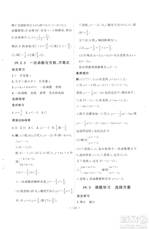 陕西人民出版社2023实验教材新学案八年级下册数学人教版参考答案