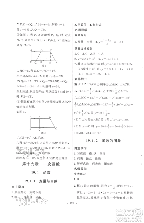 陕西人民出版社2023实验教材新学案八年级下册数学人教版参考答案