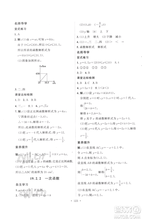 陕西人民出版社2023实验教材新学案八年级下册数学人教版参考答案