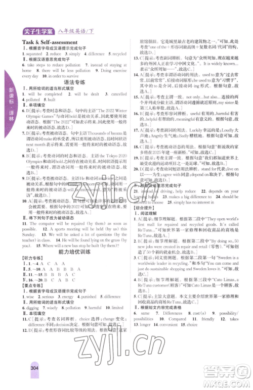 吉林人民出版社2023尖子生学案八年级下册英语译林版参考答案