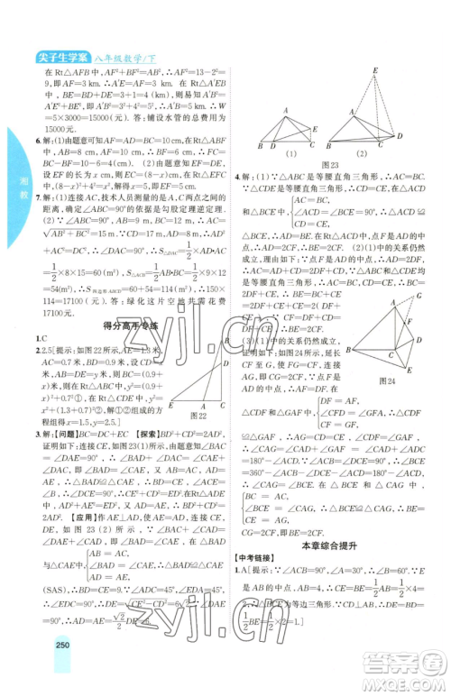 吉林人民出版社2023尖子生学案八年级下册数学湘教版参考答案