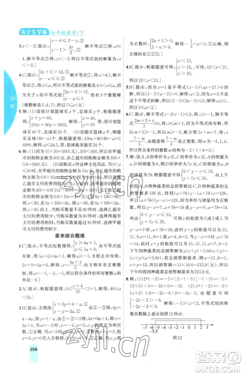 吉林人民出版社2023尖子生学案七年级下册数学沪科版参考答案
