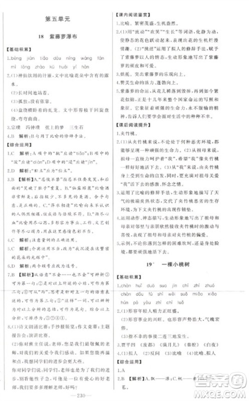 吉林人民出版社2023初中新课标名师学案智慧大课堂七年级语文下册人教版参考答案