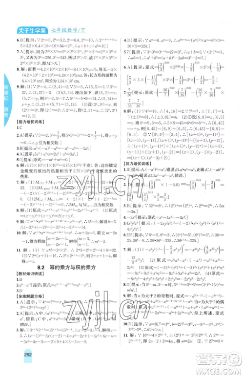 吉林人民出版社2023尖子生学案七年级下册数学冀教版参考答案