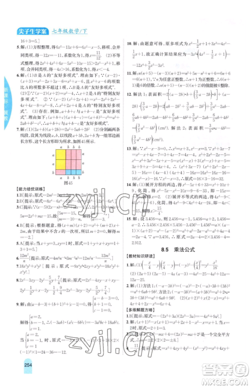 吉林人民出版社2023尖子生学案七年级下册数学冀教版参考答案