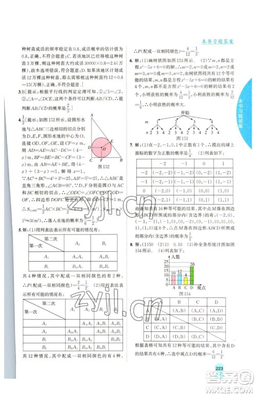 吉林人民出版社2023尖子生学案九年级下册数学沪科版参考答案