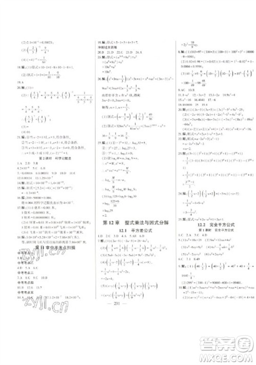 吉林人民出版社2023初中新课标名师学案智慧大课堂七年级数学下册青岛版参考答案