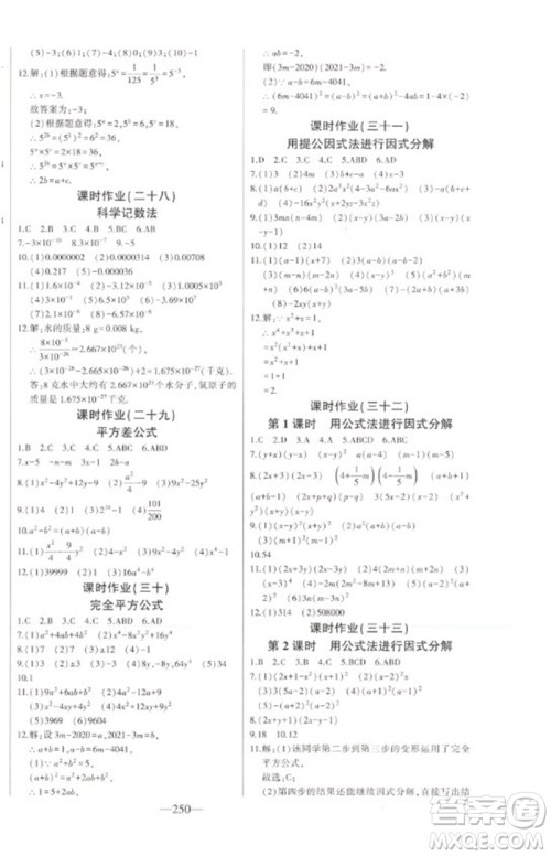 吉林人民出版社2023初中新课标名师学案智慧大课堂七年级数学下册青岛版参考答案