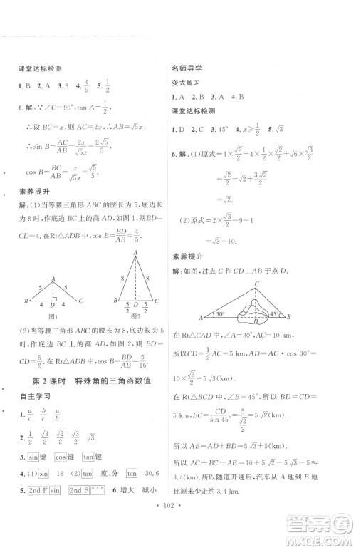 陕西人民出版社2023实验教材新学案九年级下册数学人教版参考答案
