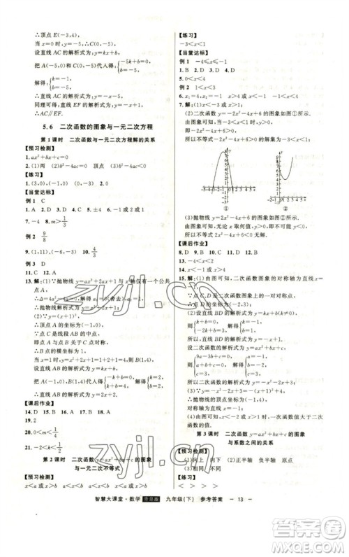 吉林人民出版社2023初中新课标名师学案智慧大课堂九年级数学下册青岛版参考答案