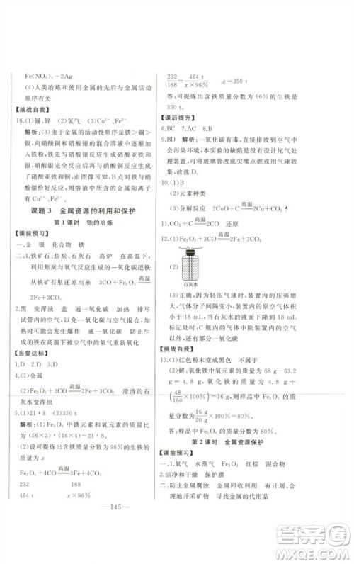 吉林人民出版社2023初中新课标名师学案智慧大课堂九年级化学下册人教版参考答案