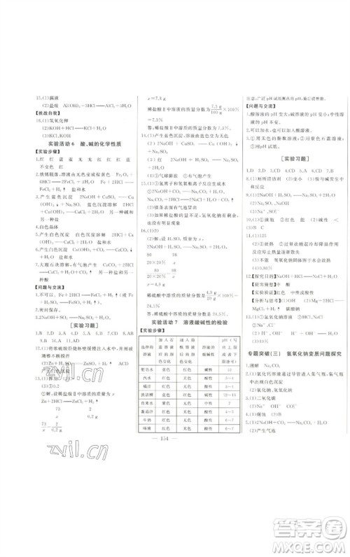 吉林人民出版社2023初中新课标名师学案智慧大课堂九年级化学下册人教版参考答案