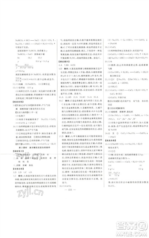 吉林人民出版社2023初中新课标名师学案智慧大课堂九年级化学下册人教版参考答案