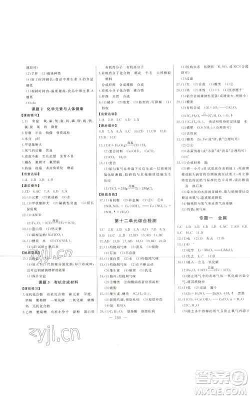 吉林人民出版社2023初中新课标名师学案智慧大课堂九年级化学下册人教版参考答案