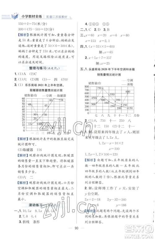 陕西人民教育出版社2023小学教材全练五年级下册数学江苏版参考答案