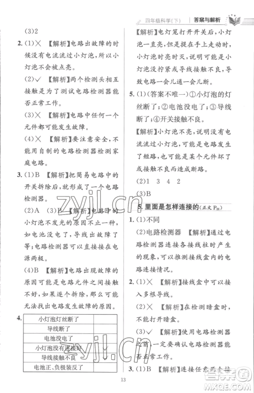 陕西人民教育出版社2023小学教材全练四年级下册科学教科版参考答案 陕西人民教育出版社2023小学教材全练四年级下册科学教科版参考答案
