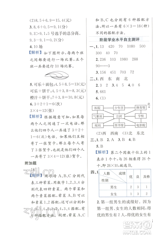 陕西人民教育出版社2023小学教材全练三年级下册数学人教版参考答案