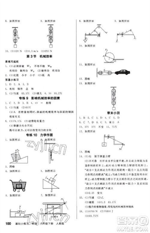 延边教育出版社2023全品基础小练习八年级物理下册人教版参考答案