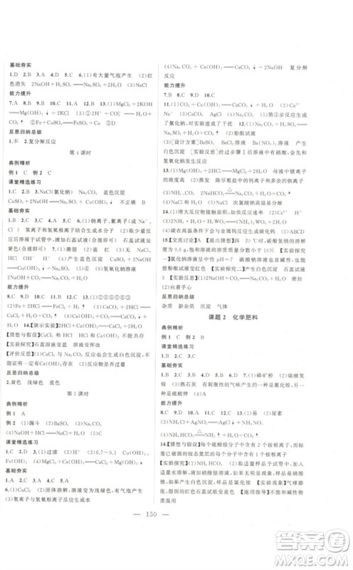 延边大学出版社2023名校零距离九年级化学下册人教版参考答案