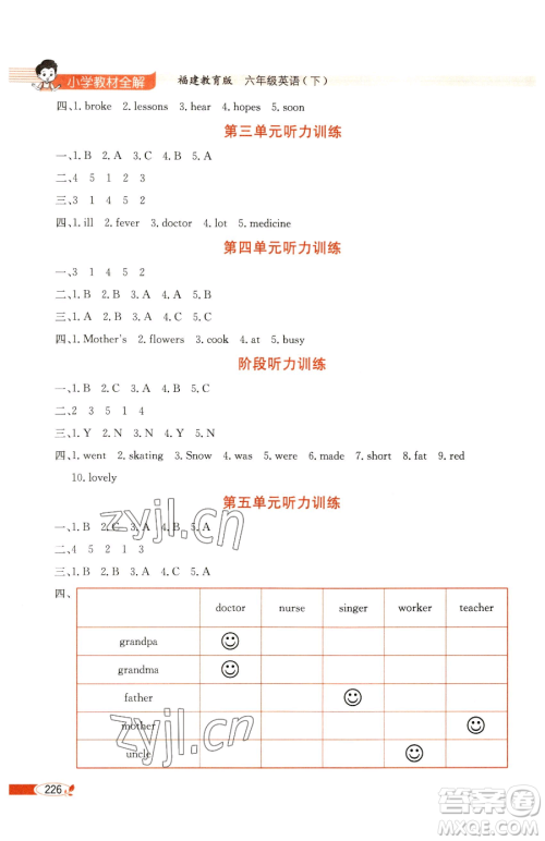 现代教育出版社2023小学教材全解六年级下册英语闽教版参考答案