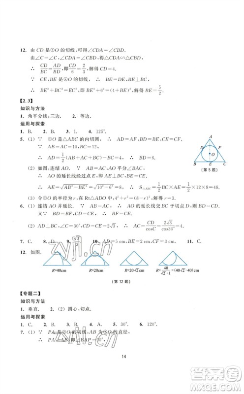 浙江教育出版社2023学能评价九年级数学下册浙教版参考答案