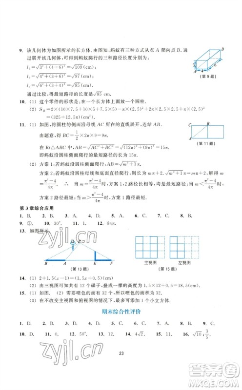 浙江教育出版社2023学能评价九年级数学下册浙教版参考答案