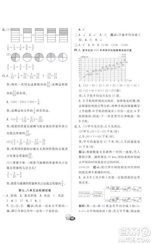 河北教育出版社2023七彩练霸五年级数学下册人教版参考答案