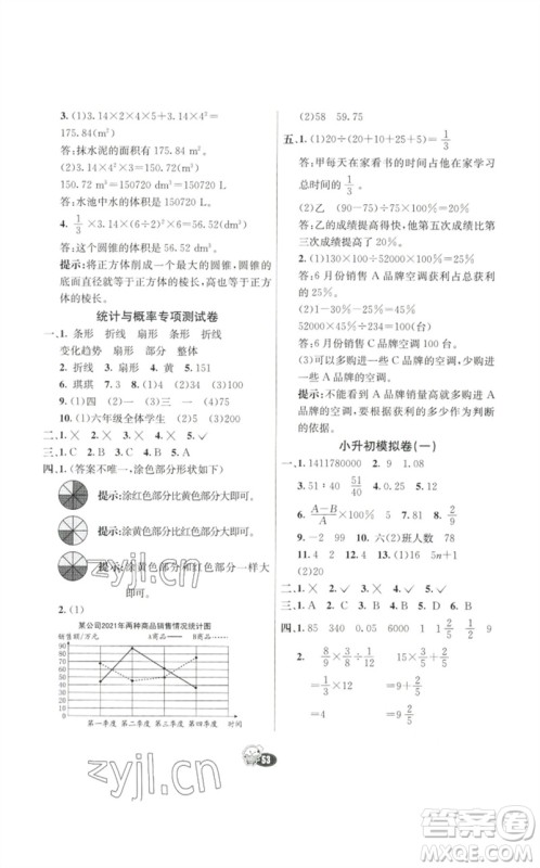 河北教育出版社2023七彩练霸六年级数学下册人教版参考答案