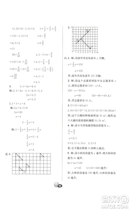 河北教育出版社2023七彩练霸六年级数学下册人教版参考答案