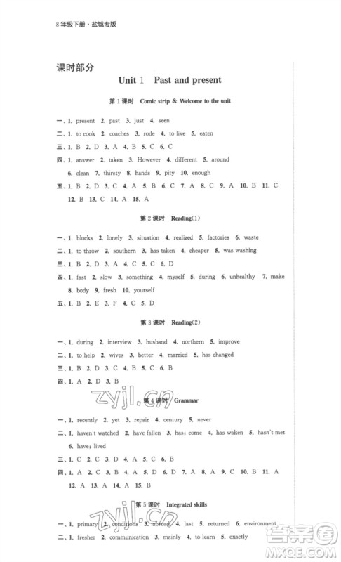 安徽人民出版社2023高效精练八年级英语下册译林牛津版参考答案