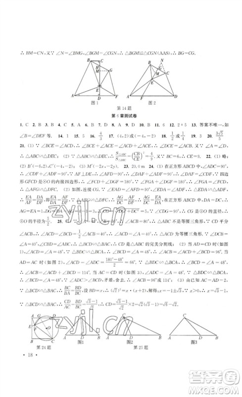 安徽人民出版社2023高效精练九年级数学下册苏科版参考答案