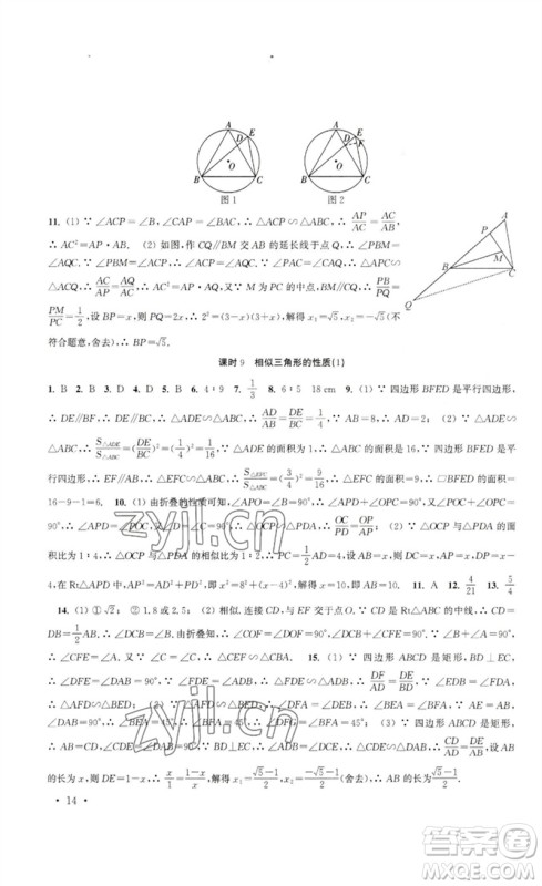 安徽人民出版社2023高效精练九年级数学下册苏科版参考答案