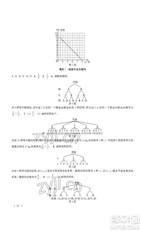 安徽人民出版社2023高效精练九年级数学下册苏科版参考答案