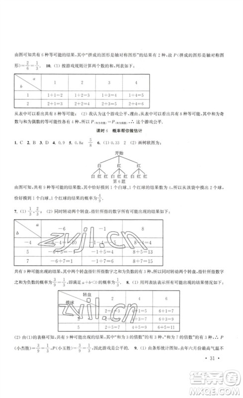 安徽人民出版社2023高效精练九年级数学下册苏科版参考答案