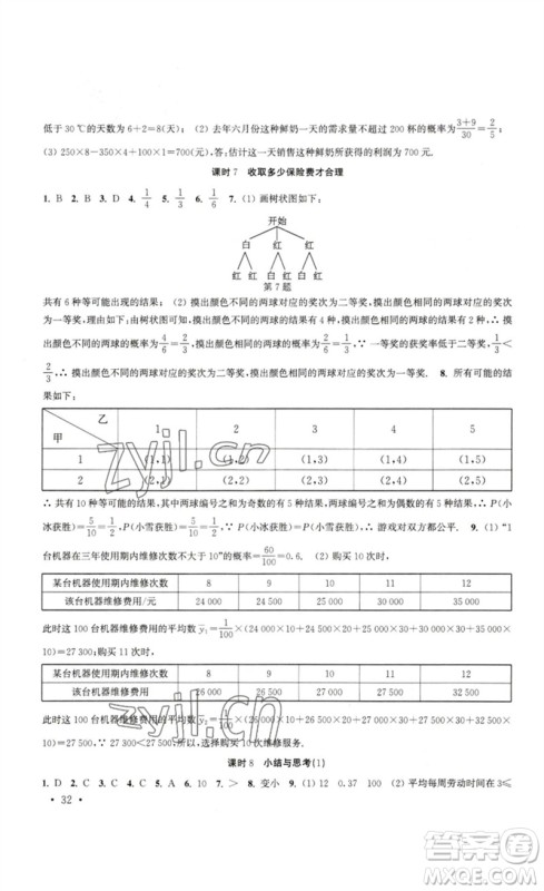 安徽人民出版社2023高效精练九年级数学下册苏科版参考答案