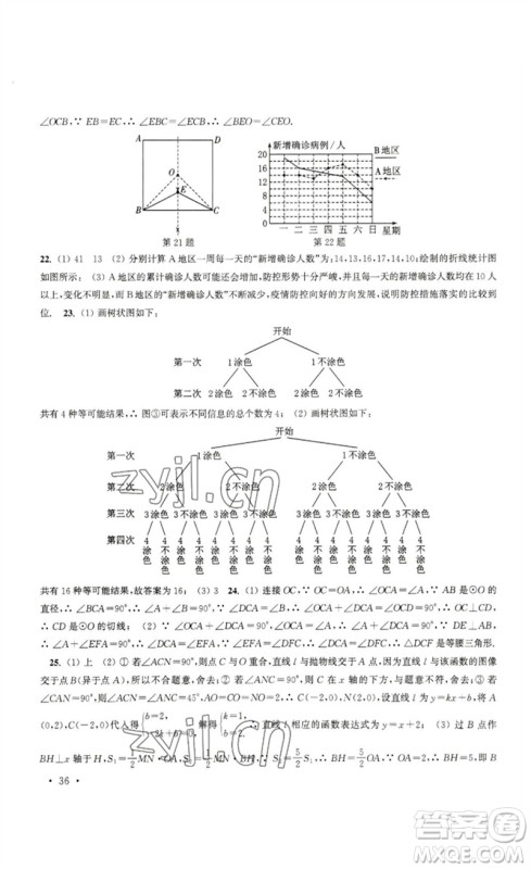 安徽人民出版社2023高效精练九年级数学下册苏科版参考答案