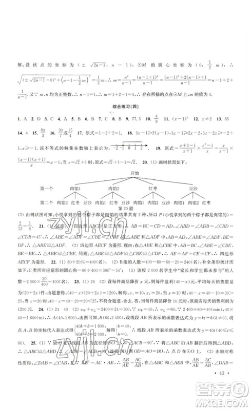 安徽人民出版社2023高效精练九年级数学下册苏科版参考答案