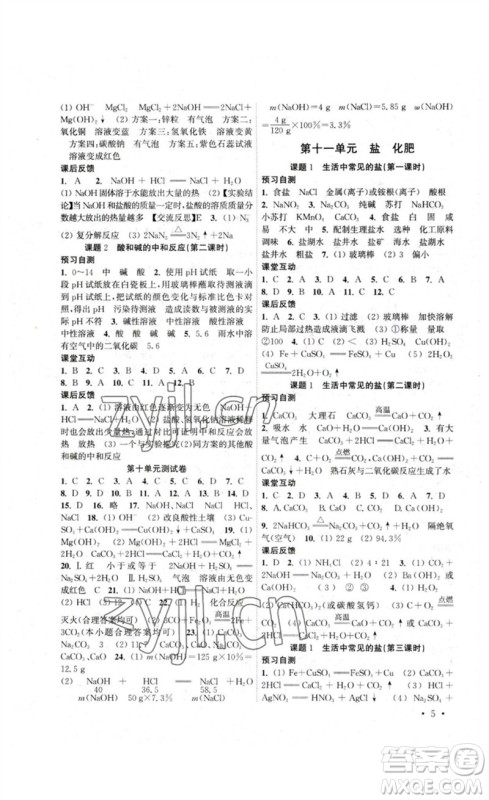 黄山书社2023高效精练九年级化学下册人教版参考答案