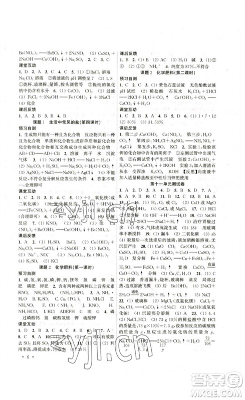 黄山书社2023高效精练九年级化学下册人教版参考答案
