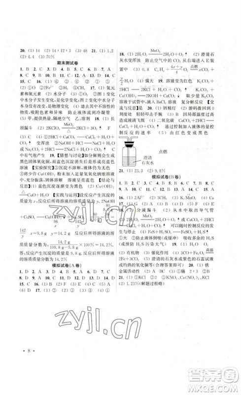 黄山书社2023高效精练九年级化学下册人教版参考答案