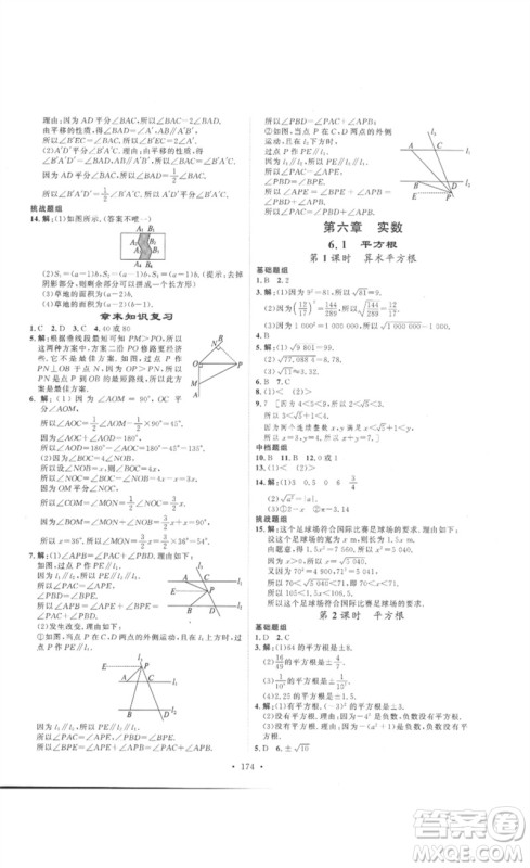 安徽人民出版社2023思路教练同步课时作业七年级数学下册人教版参考答案