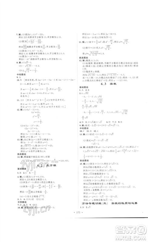 安徽人民出版社2023思路教练同步课时作业七年级数学下册人教版参考答案