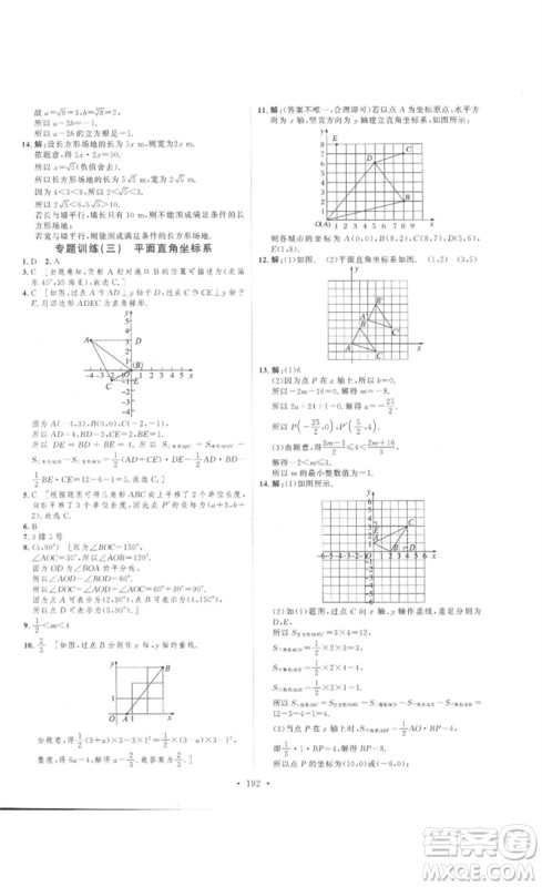 安徽人民出版社2023思路教练同步课时作业七年级数学下册人教版参考答案