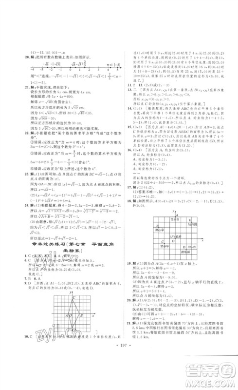 安徽人民出版社2023思路教练同步课时作业七年级数学下册人教版参考答案