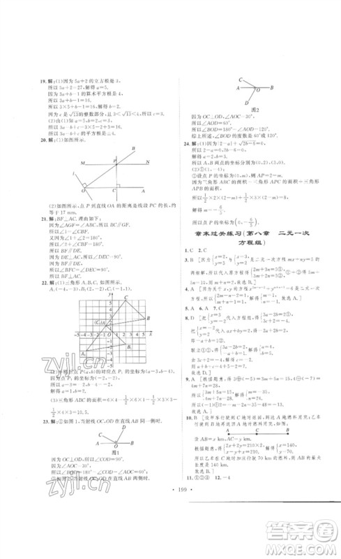 安徽人民出版社2023思路教练同步课时作业七年级数学下册人教版参考答案