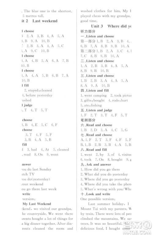西安出版社2023状元坊全程突破导练测六年级下册英语人教版东莞专版参考答案