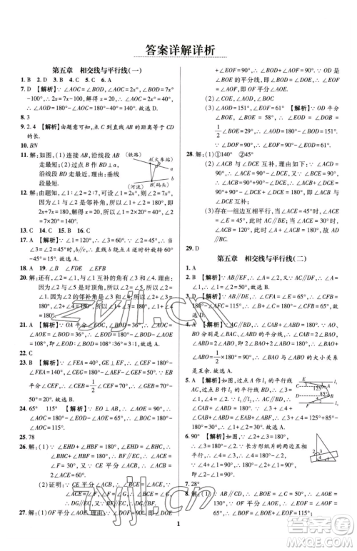 天津科学技术出版社2023追梦之旅铺路卷七年级下册数学人教版河南专版参考答案