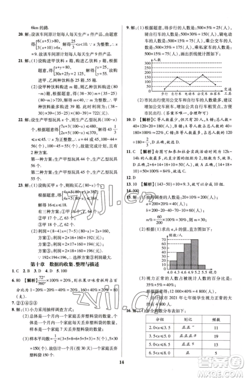 天津科学技术出版社2023追梦之旅铺路卷七年级下册数学人教版河南专版参考答案